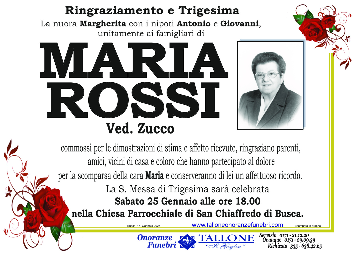 <br />
<b>Warning</b>:  Undefined variable $info in <b>/home/tallone/public_html/ringraziamenti.php</b> on line <b>68</b><br />
Maria Rossi
